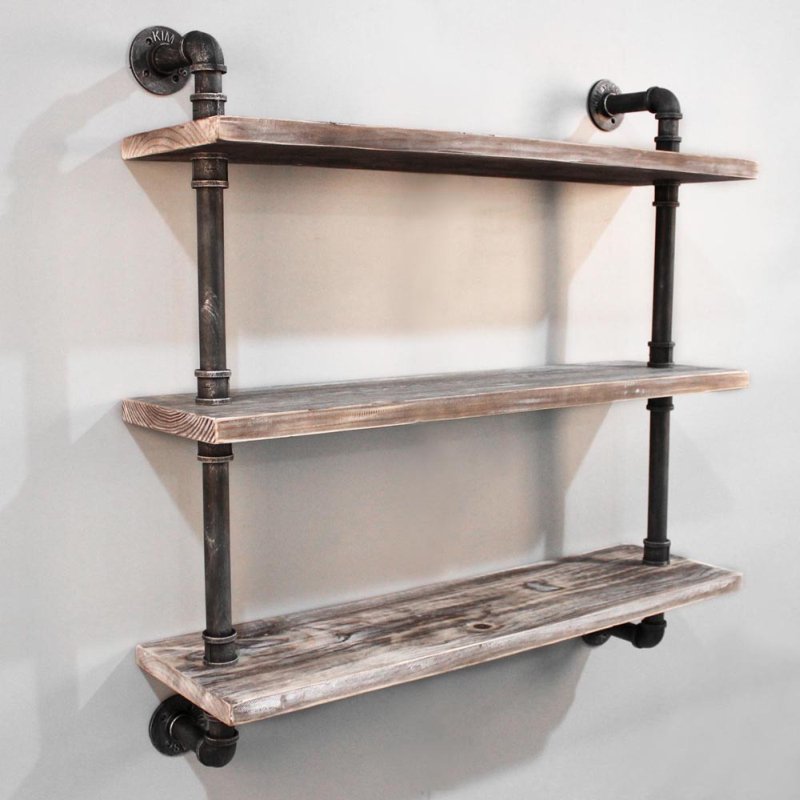 Rustic Industrial Timber & Iron Pipe Shelf