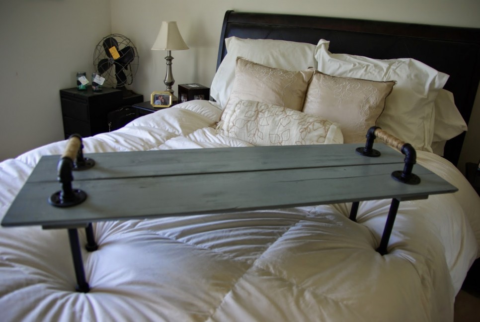 Vintage DIY Over The Bed Tray Table Made From Galvanized Pipe